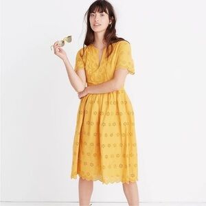 Madewell Scalloped Eyelet Midi Dress in Yellow